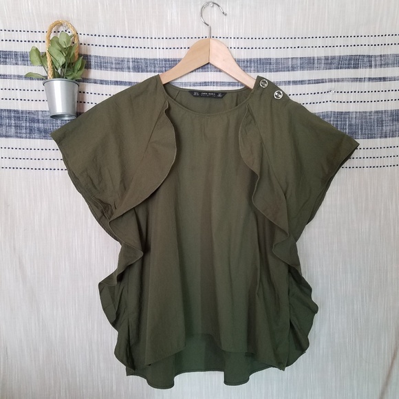Zara Olive Ruffle Top - Picture 5 of 7